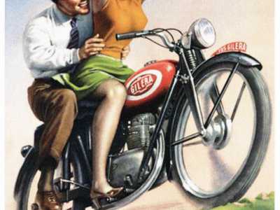 Nel 1947 riprese a pieno ritmo la sua attivit� di pubblicitario, realizzando r�clame per importanti marchi: dalle moto Gilera (manifesto conservato al Museo Nazionale Collezione Salce di Treviso)
